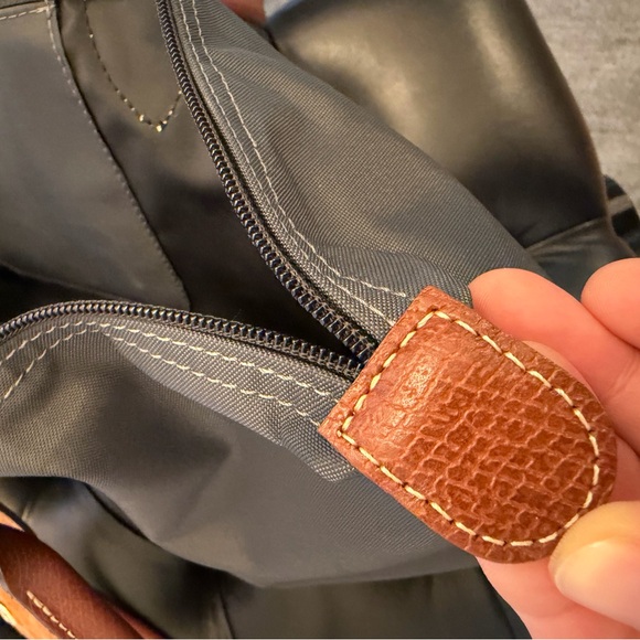 Longchamp Le Pliage Classic Large Gray Tote with Brown Leather Trim - Picture 10 of 10